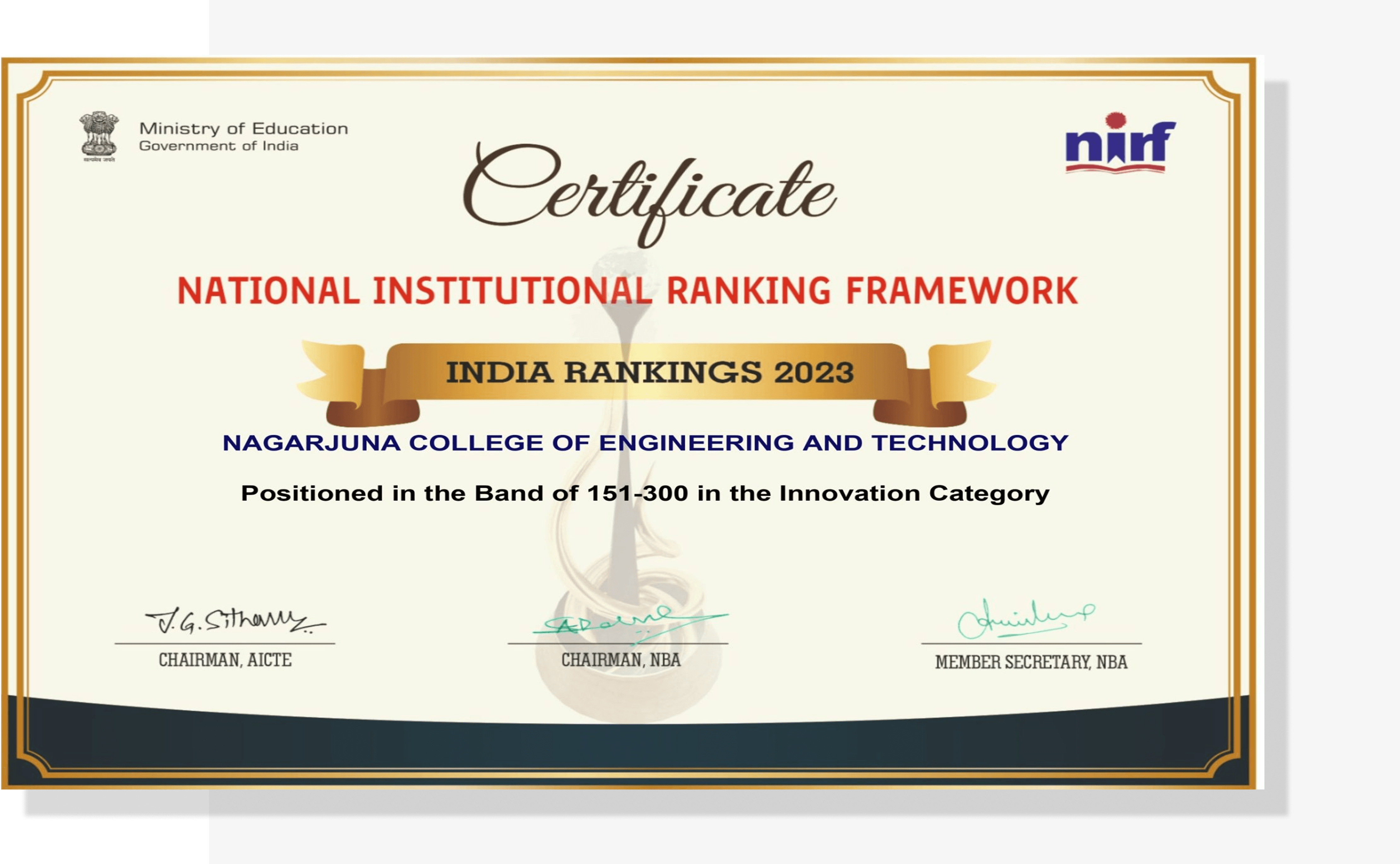 NIRF Ranking Certificate